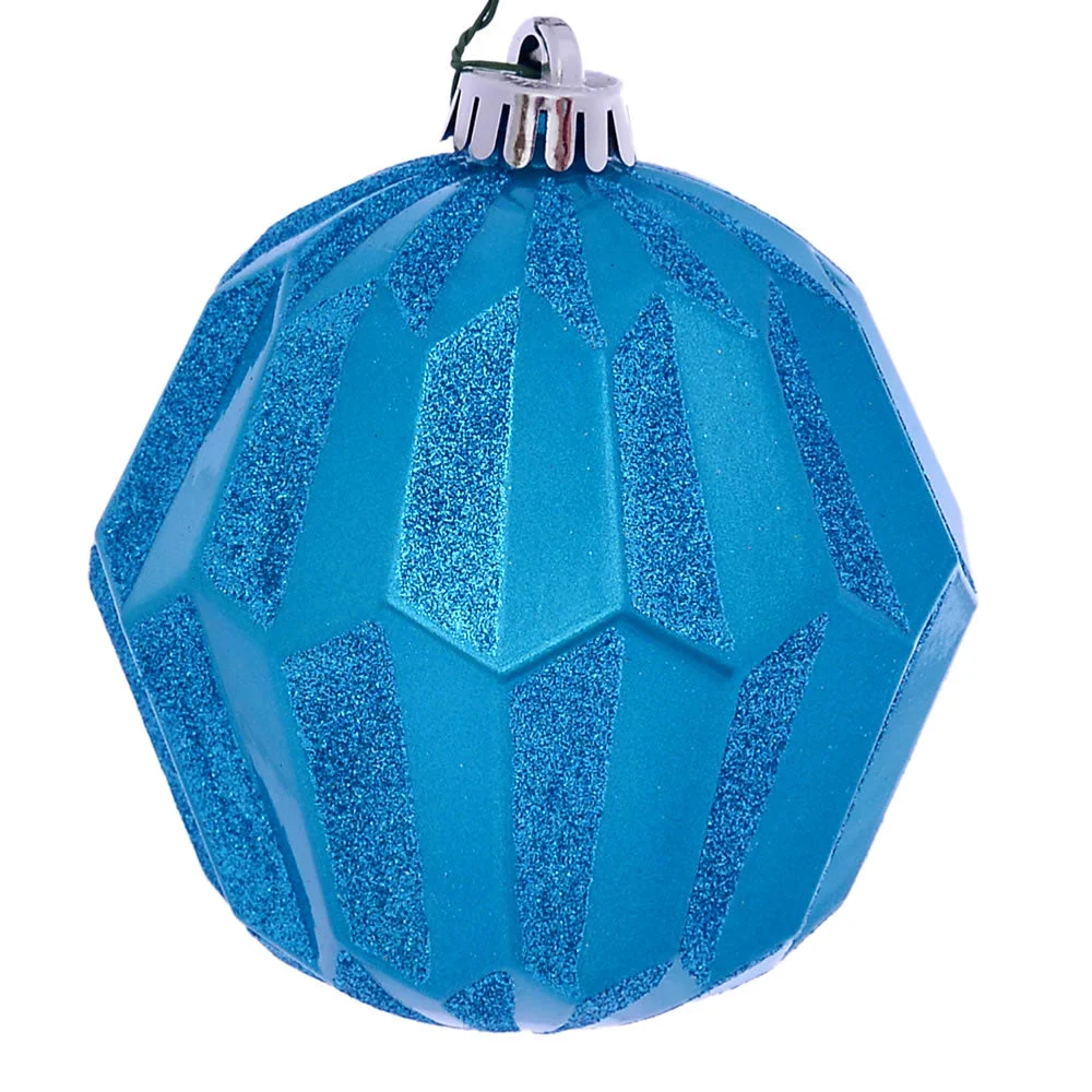 Vickerman MC190812D 5" Turquoise Glitter Faceted Ball Ornament 3 Per Bag
