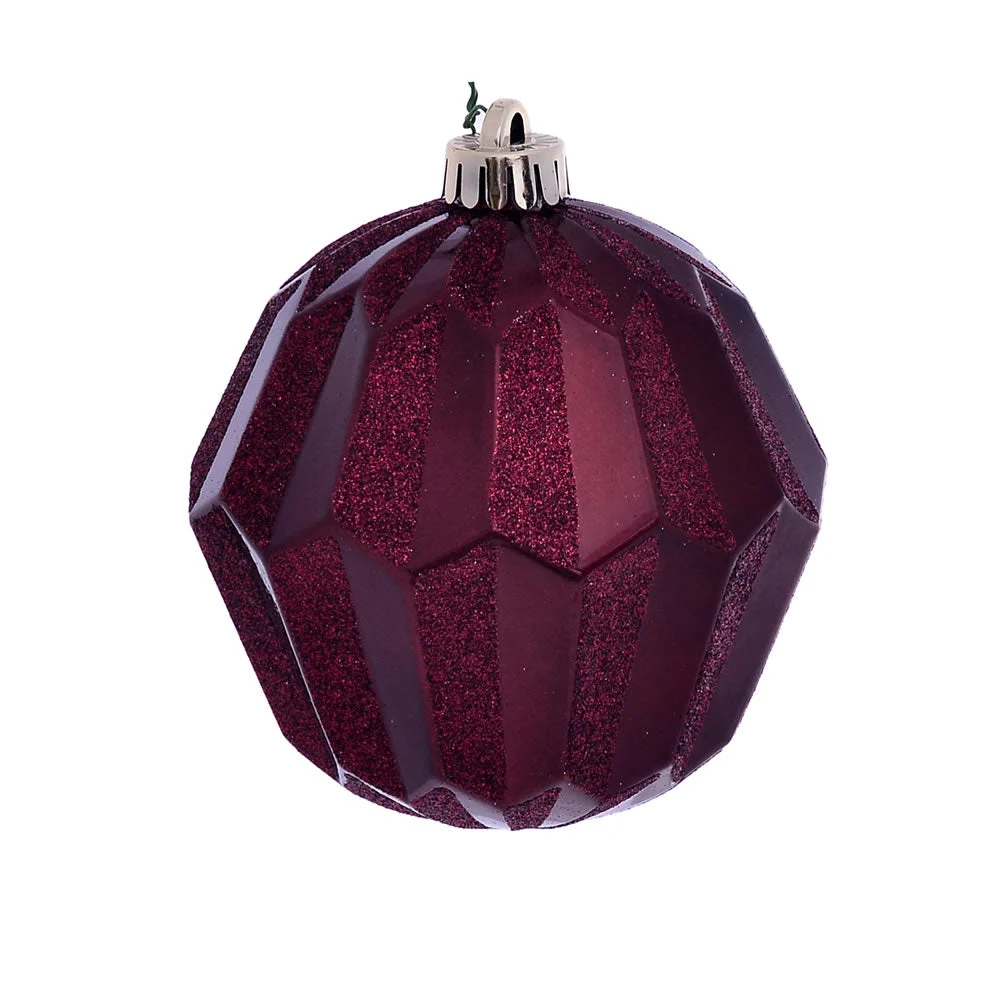 Vickerman Mc190865D 5" Burgundy Glitter Faceted Ball Ornament 3/Bag