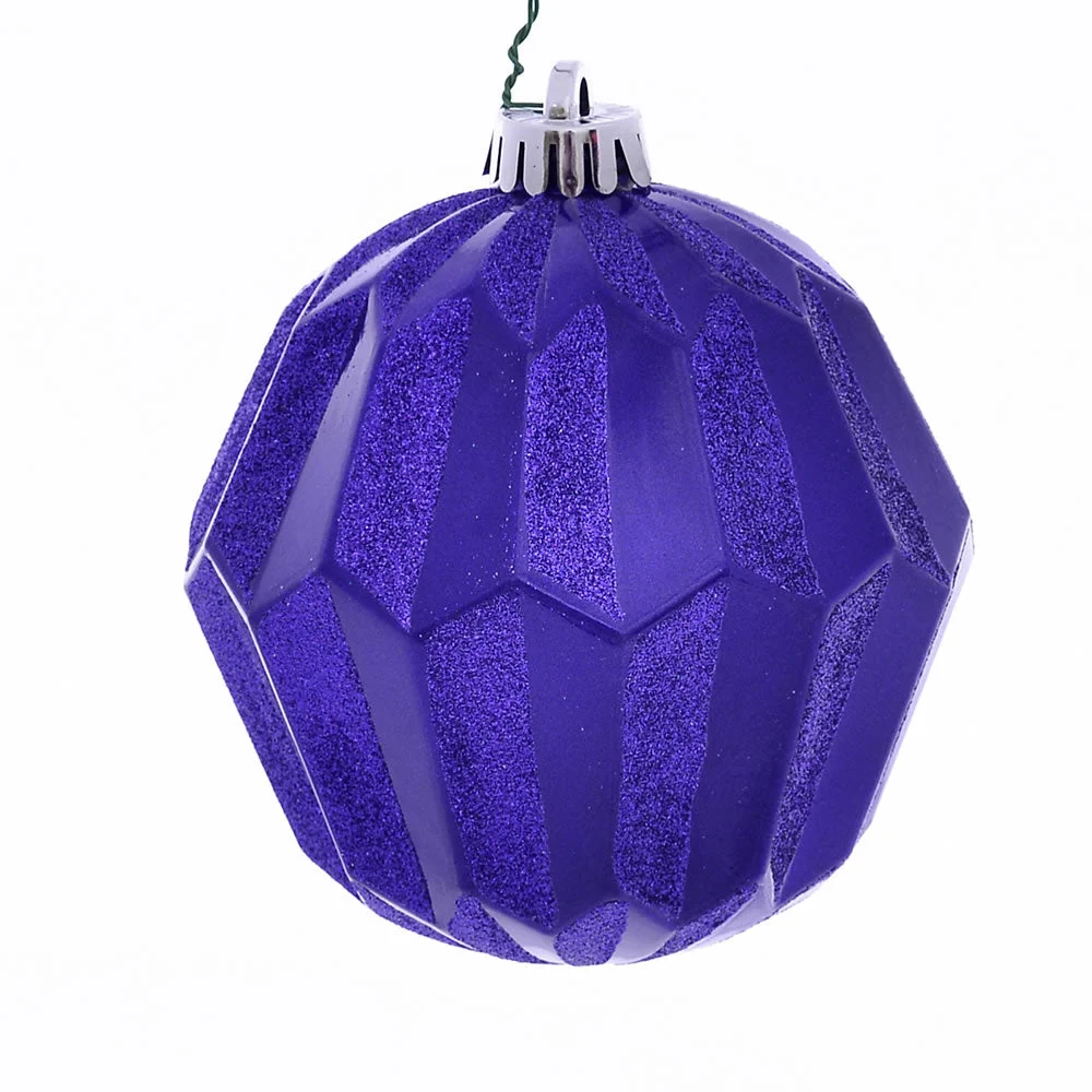Vickerman Mc190866D 5" Purple Glitter Faceted Ball Ornament 3/Bag