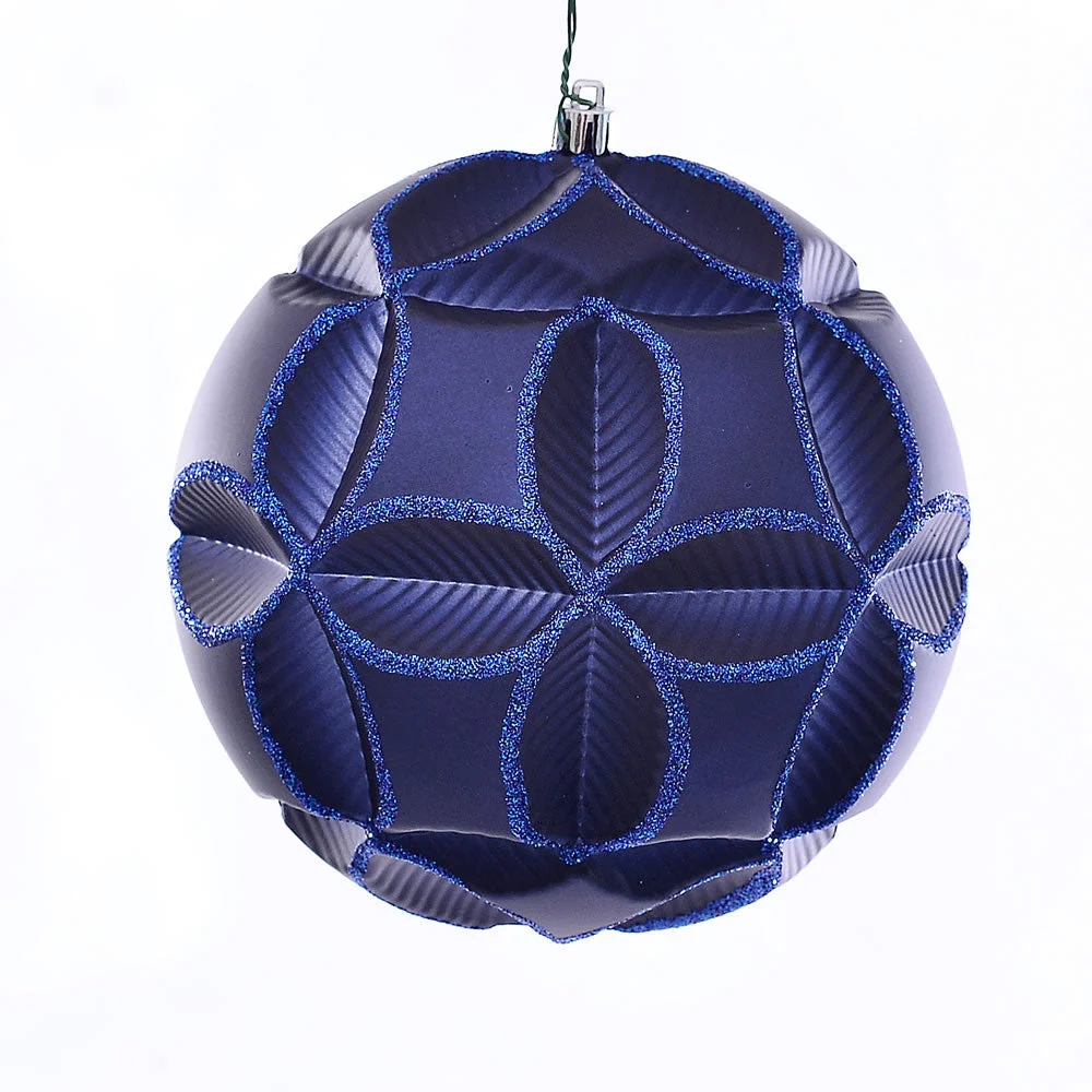 Vickerman Mc190931D 6" Midnight Blue Matte Clover Ball Ornament 2/Bag