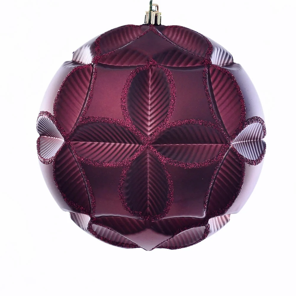 Vickerman Mc190965D 6" Burgundy Matte Clover Ball Ornament 2/Bag