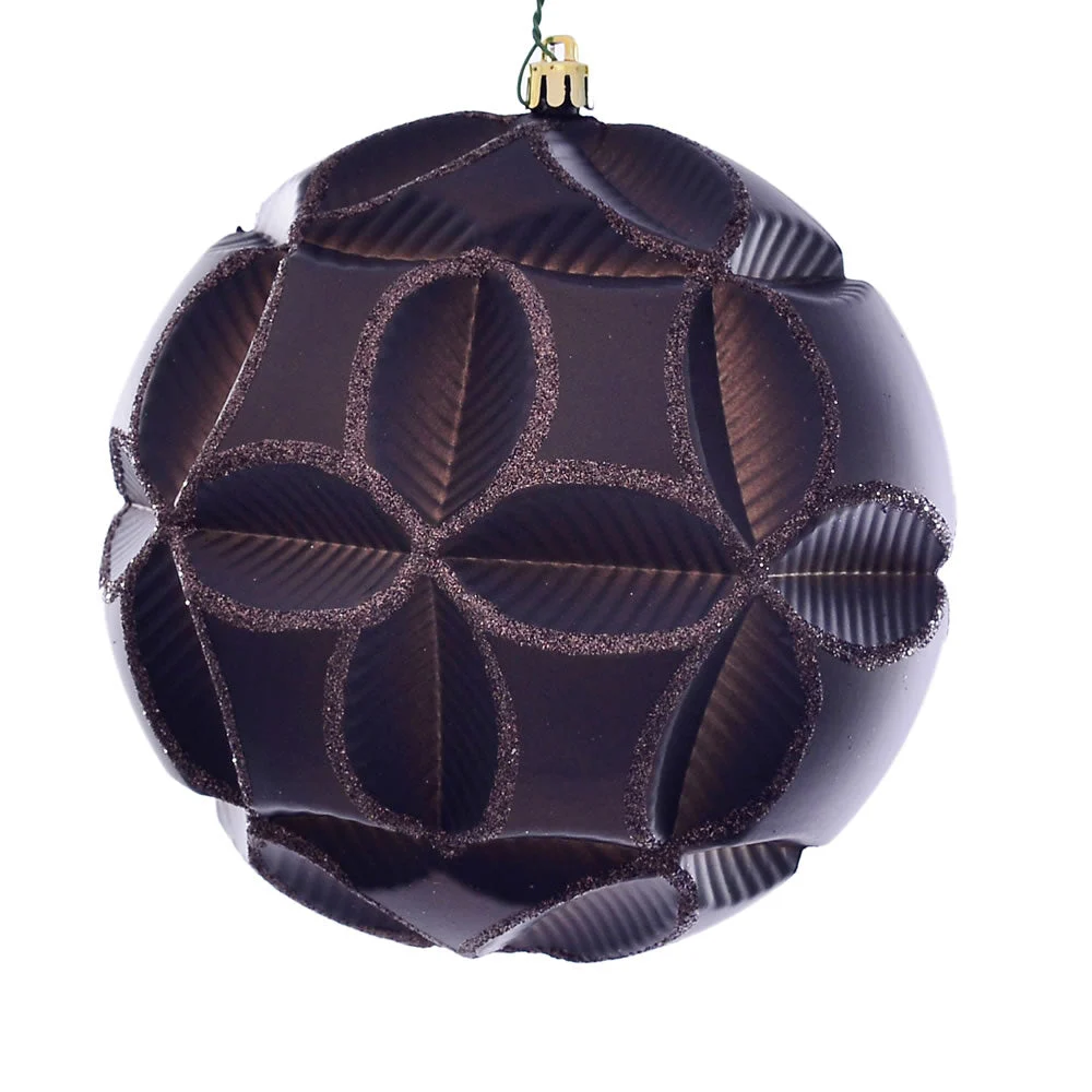 Vickerman Mc190975D 6" Chocolate Matte Clover Ball Ornament 2/Bag