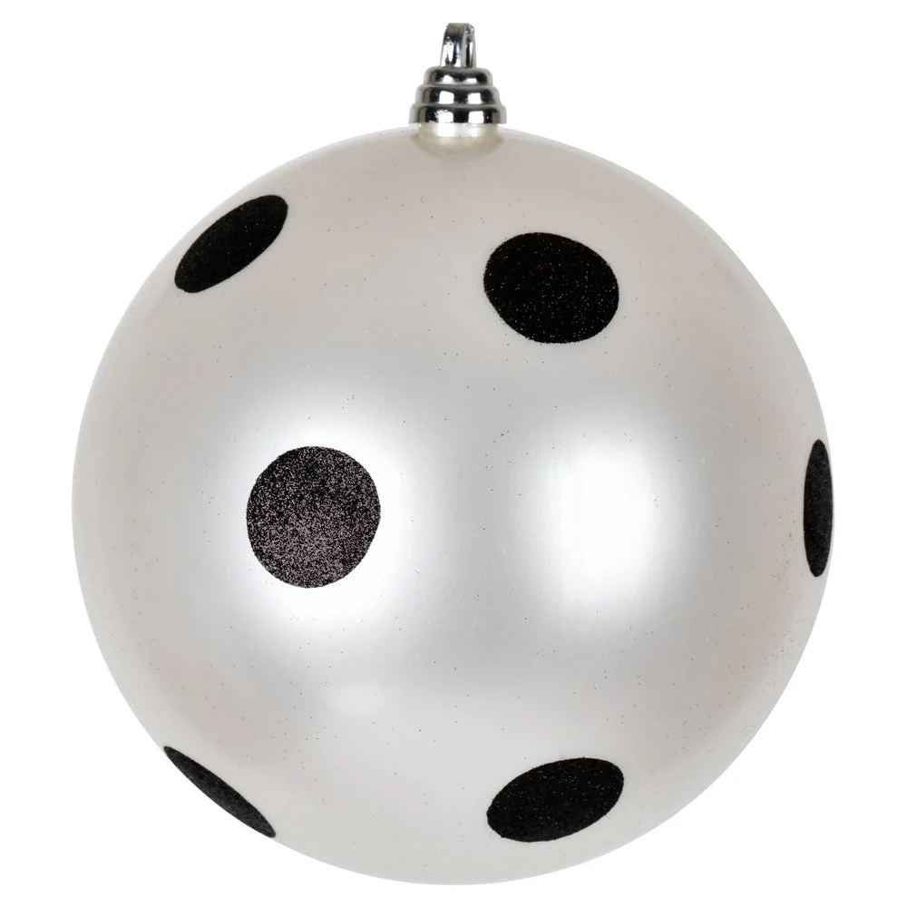 Vickerman Mc202011 8" White Candy Finish Ball Ornament With Black Glitter Dots