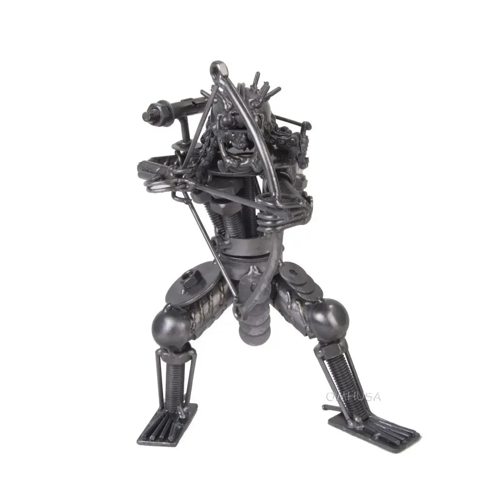 Metal Predator Figurine 8.66" H – Handcrafted Warrior with Bow & Arrow By Old Modern Handicrafts