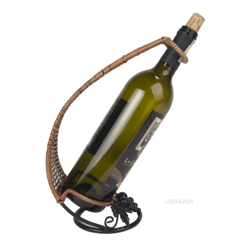 Embellished Wine Holder – Grapevine Design – 11.02 in Rattan Metal Stand By Old Modern Handicrafts