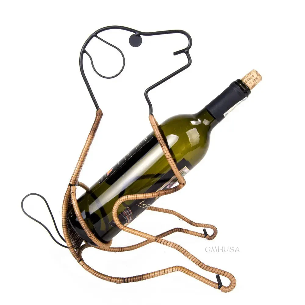 Wine Holder – Metal & Rattan – Eager Puppy Design for Home Bar By Old Modern Handicrafts