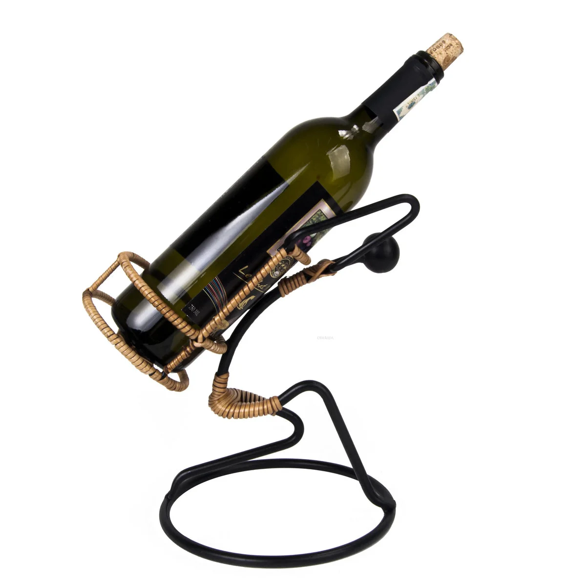 Wine Holder 6.3" – Handcrafted Metal and Rattan – Decorative Tabletop Wine Stand By Old Modern Handicrafts