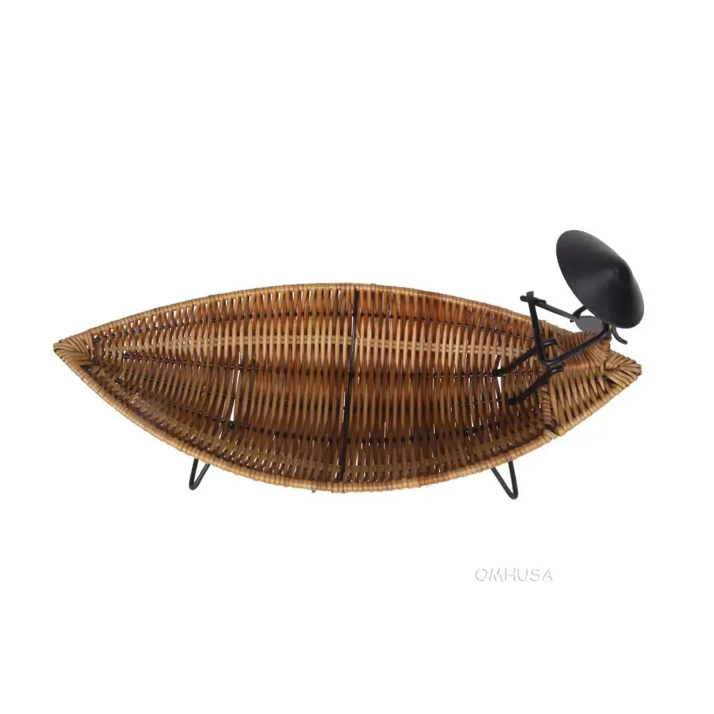 Boat Basket 16.14" – Asian Style Tranquility Boat – Handcrafted Rustic Tabletop Display By Old Modern Handicrafts