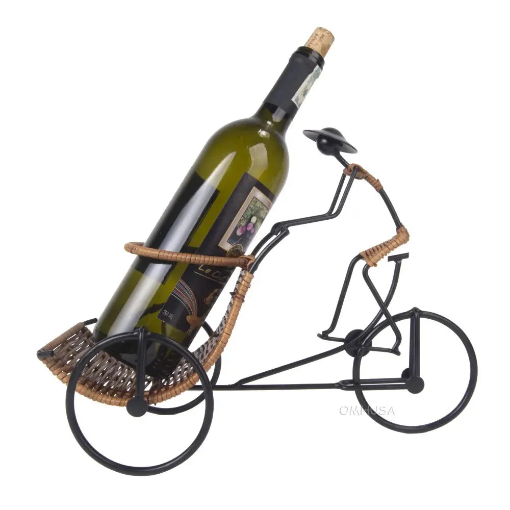 Metal Rickshaw Cyclist Wine Holder – Asian Style – 10.24 Inch Decorative Display By Old Modern Handicrafts