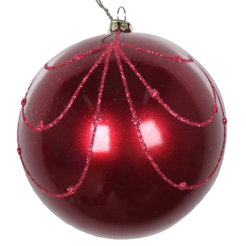 Vickerman Mt194521D 4" Berry Red Candy Finish Curtain Ornament With Glitter Accents 4/Bag