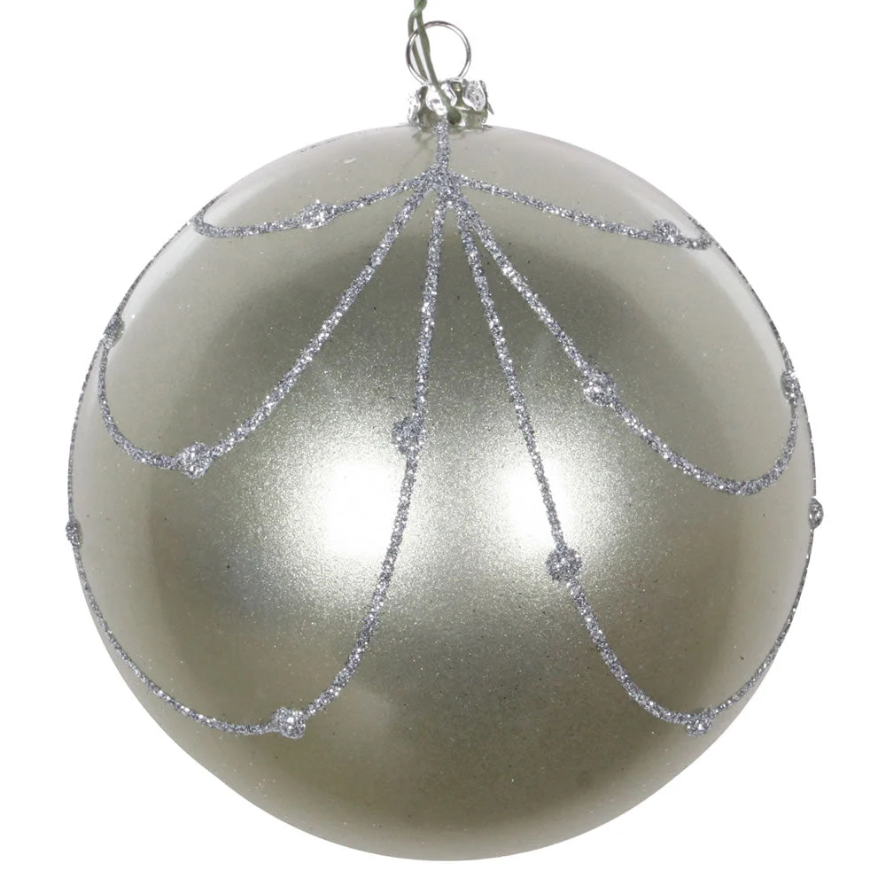 Vickerman Mt194525D 4" Limestone Candy Finish Curtain Ornament With Glitter Accents 4/Bag