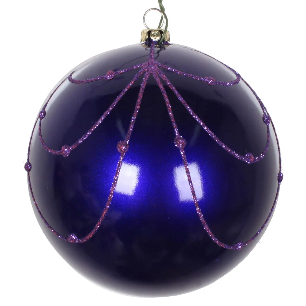 Vickerman Mt194566D 4" Purple Candy Finish Curtain Ornament With Glitter Accents 4/Bag