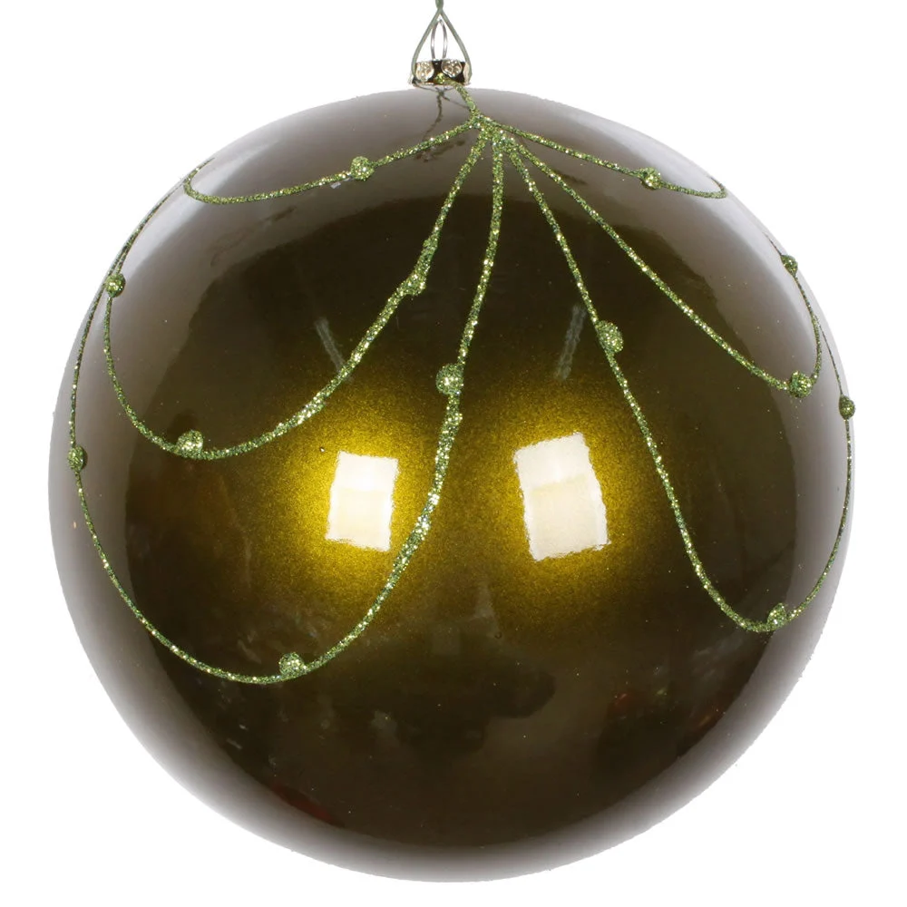 Vickerman Mt194714D 6" Olive Candy Finish Curtain Ornament With Glitter Accents 3 Per Bag