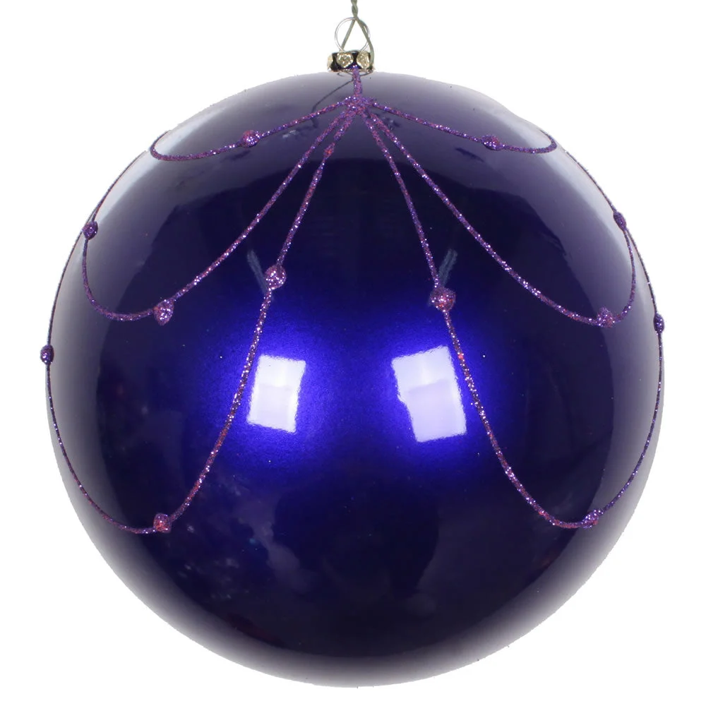 Vickerman Mt194766D 6" Purple Candy Finish Curtain Ornament With Glitter Accents 3 Per Bag