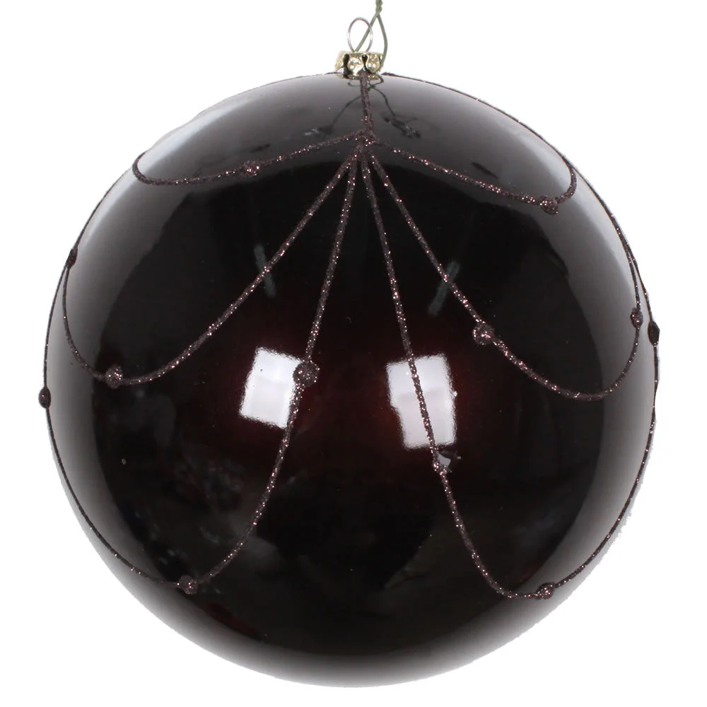Vickerman Mt194775D 6" Chocolate Candy Finish Curtain Ornament With Glitter Accents 3 Per Bag