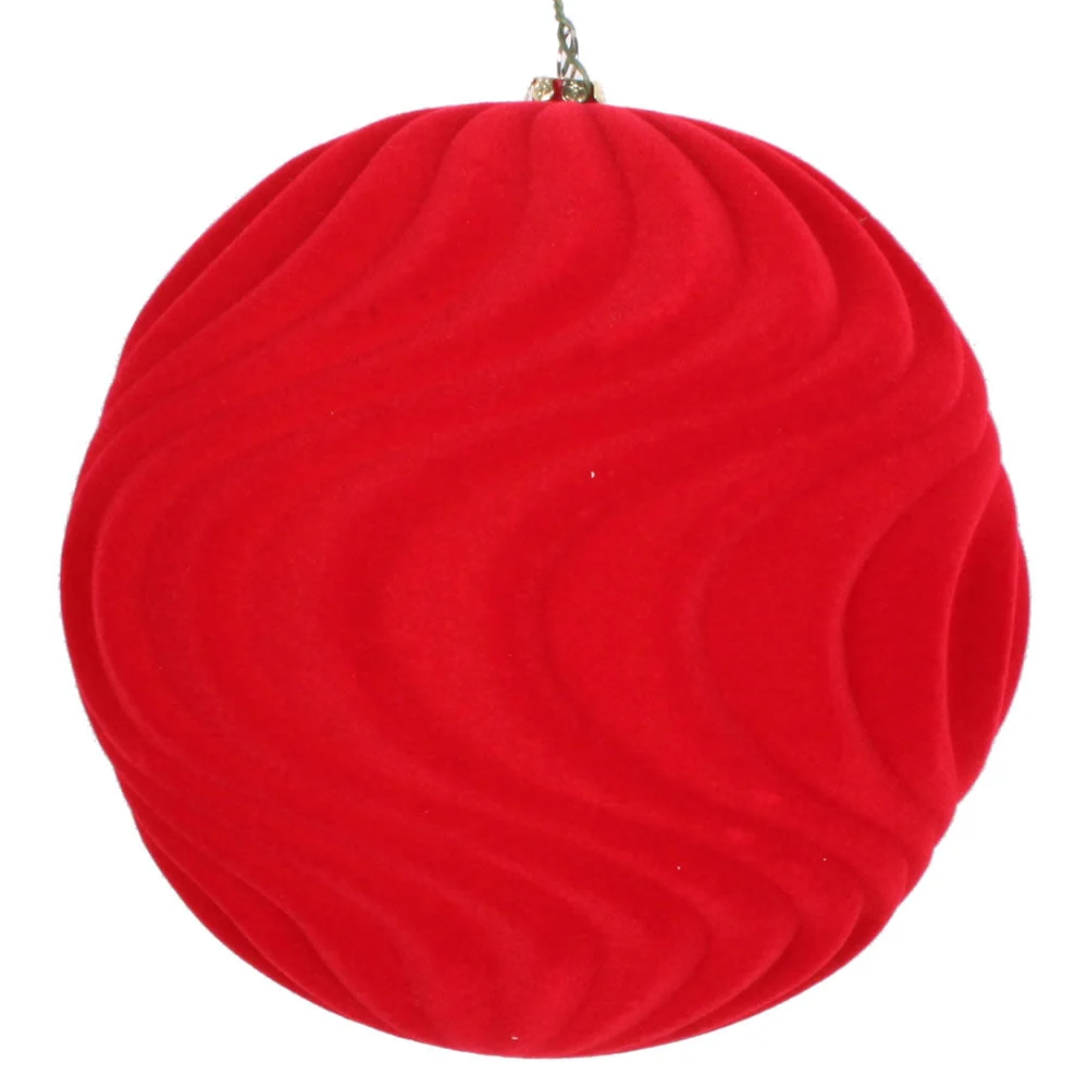 Vickerman Mt196103D 6" Red Flocked Wave Ball Ornament 2 Per Bag