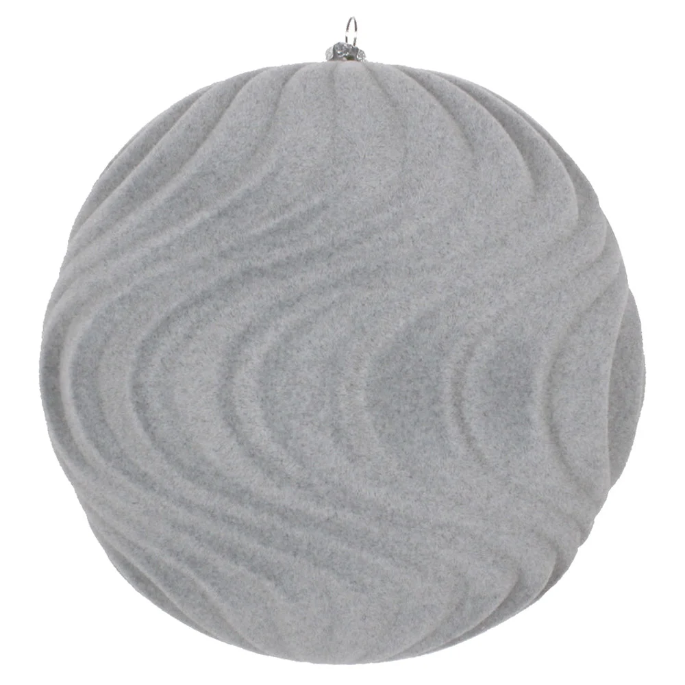 Vickerman Mt196107D 6" Silver Flocked Wave Ball Ornament 2 Per Bag