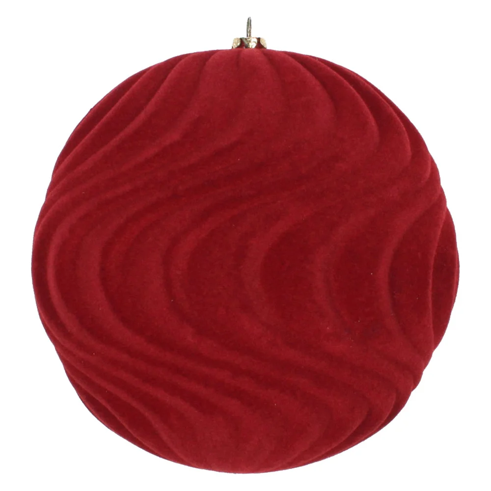 Vickerman Mt196165D 6" Burgundy Flocked Wave Ball Ornament 2 Per Bag