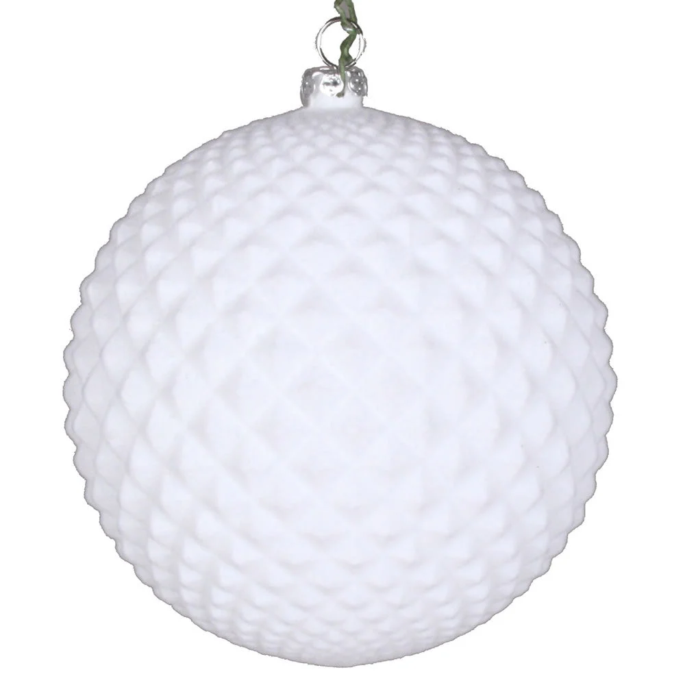 Vickerman Mt197011D 4" White Flocked Durian Ball Ornament 3 Per Bag