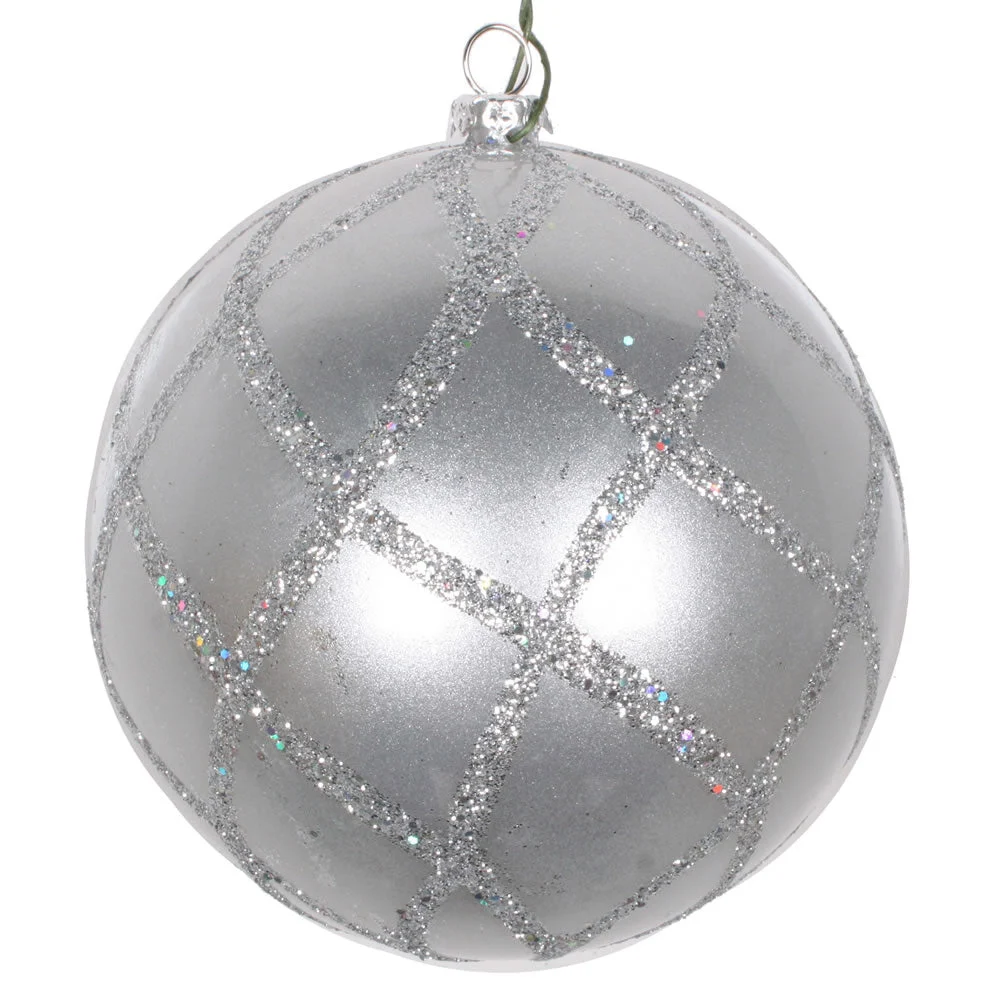 Vickerman Mt198007D 4" Silver Candy Glitter Net Ball Ornament 3 Per Bag