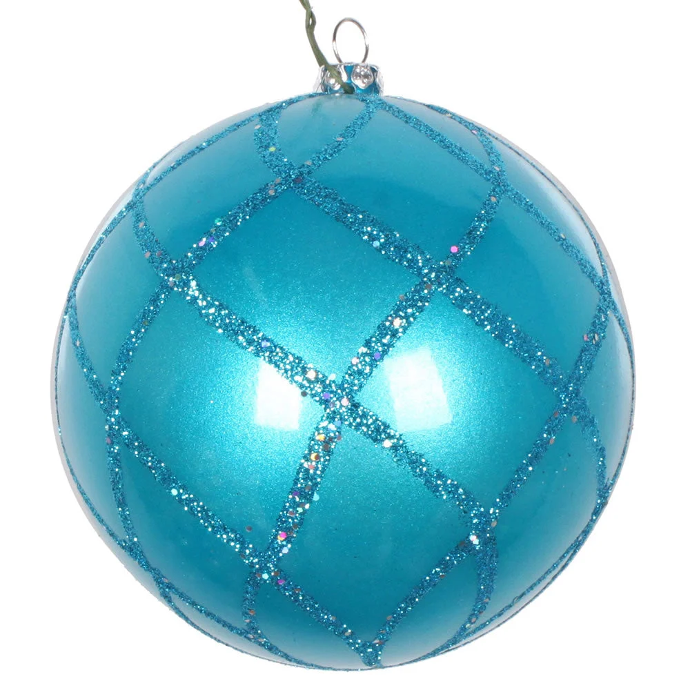 Vickerman Mt198012D 4" Turquoise Candy Glitter Net Ball Ornament 3 Per Bag