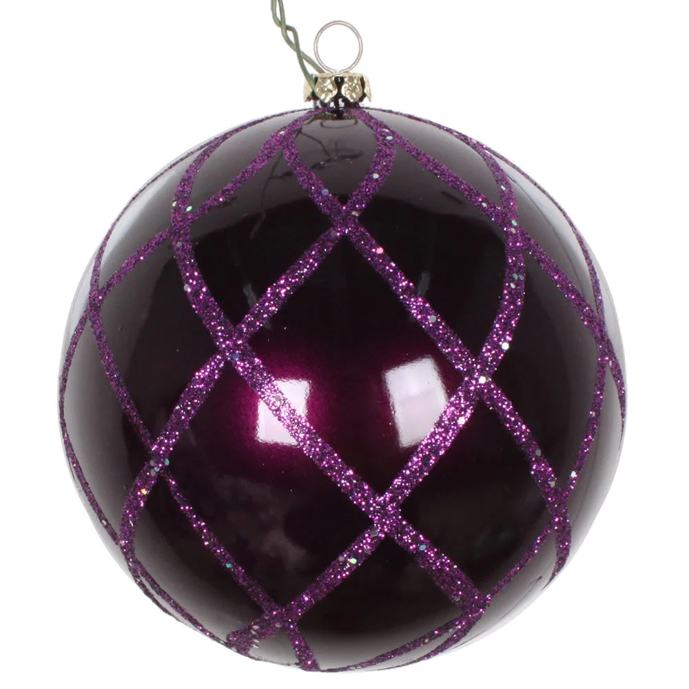Vickerman Mt198026D 4" Plum Candy Glitter Net Ball Ornament 3 Per Bag