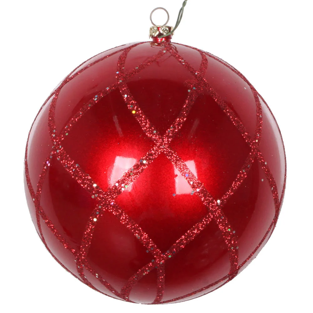 Vickerman Mt198103D 4.75" Red Candy Finish Net Ball Ornament With Glitter Accents 3 Per Bag