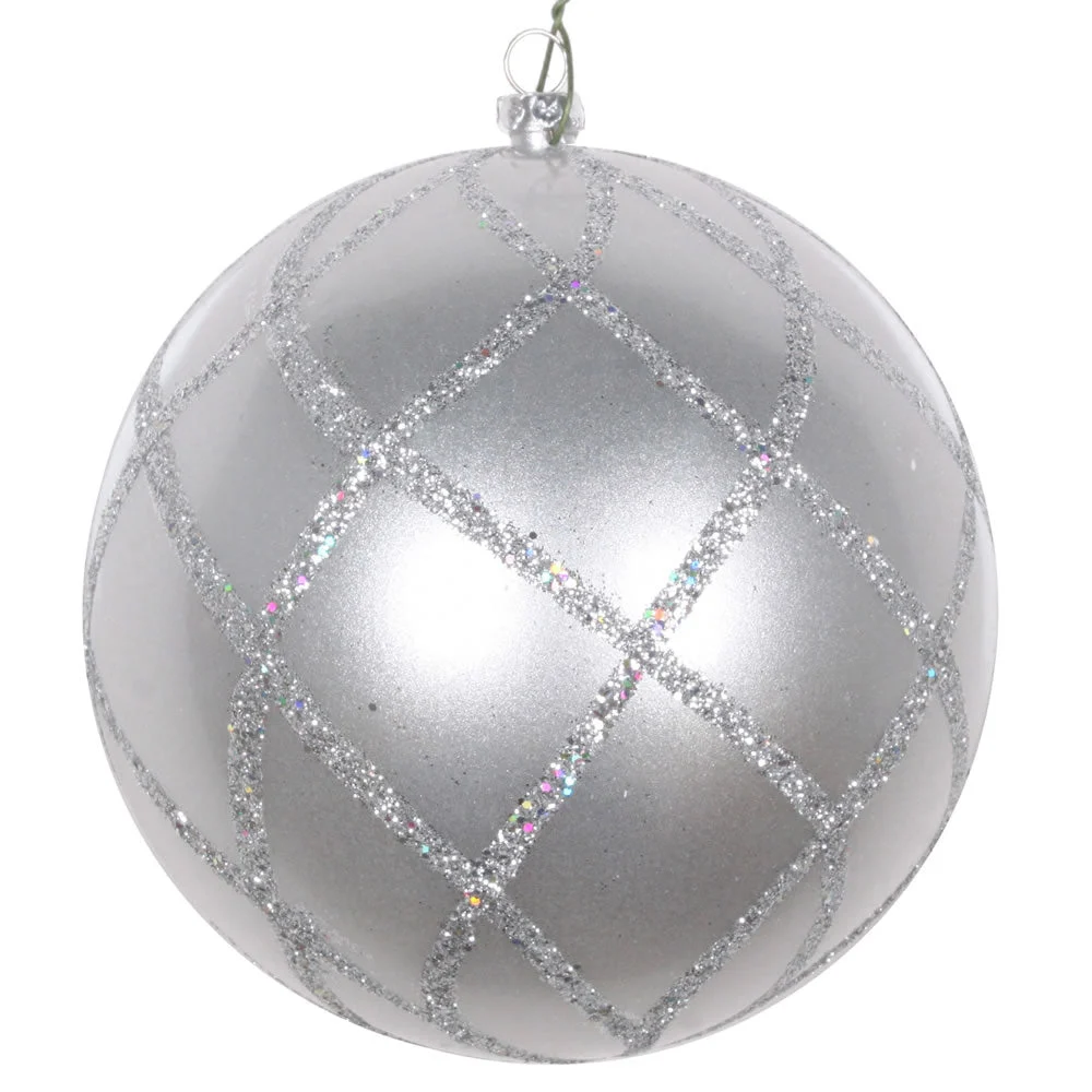 Vickerman Mt198107D 4.75" Silver Candy Finish Net Ball Ornament With Glitter Accents 3 Per Bag