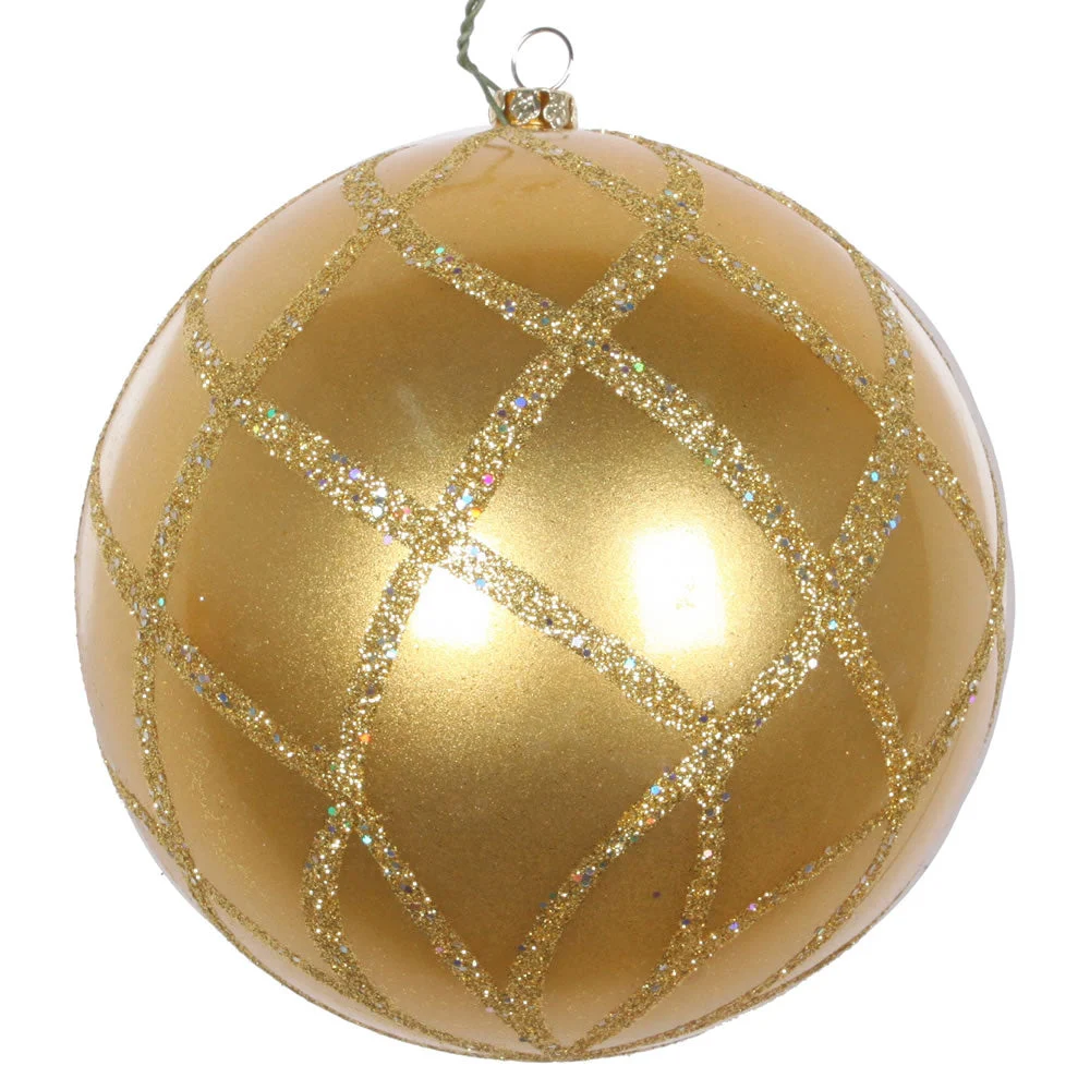 Vickerman Mt198108D 4.75" Gold Candy Finish Net Ball Ornament With Glitter Accents 3 Per Bag