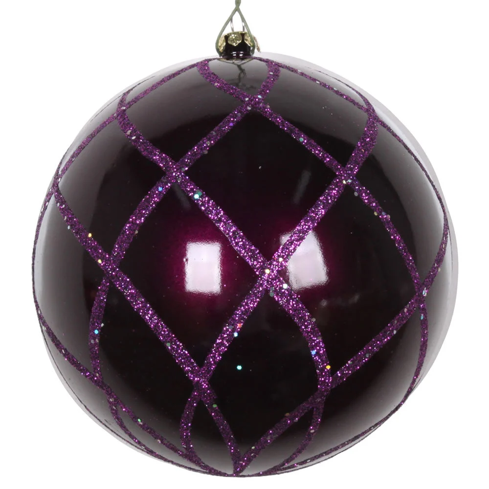 Vickerman Mt198126D 4.75" Plum Candy Finish Net Ball Ornament With Glitter Accents 3 Per Bag
