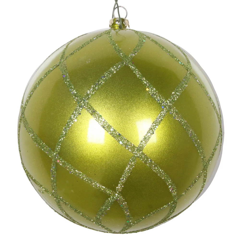 Vickerman Mt198173D 4.75" Lime Candy Finish Net Ball Ornament With Glitter Accents 3 Per Bag