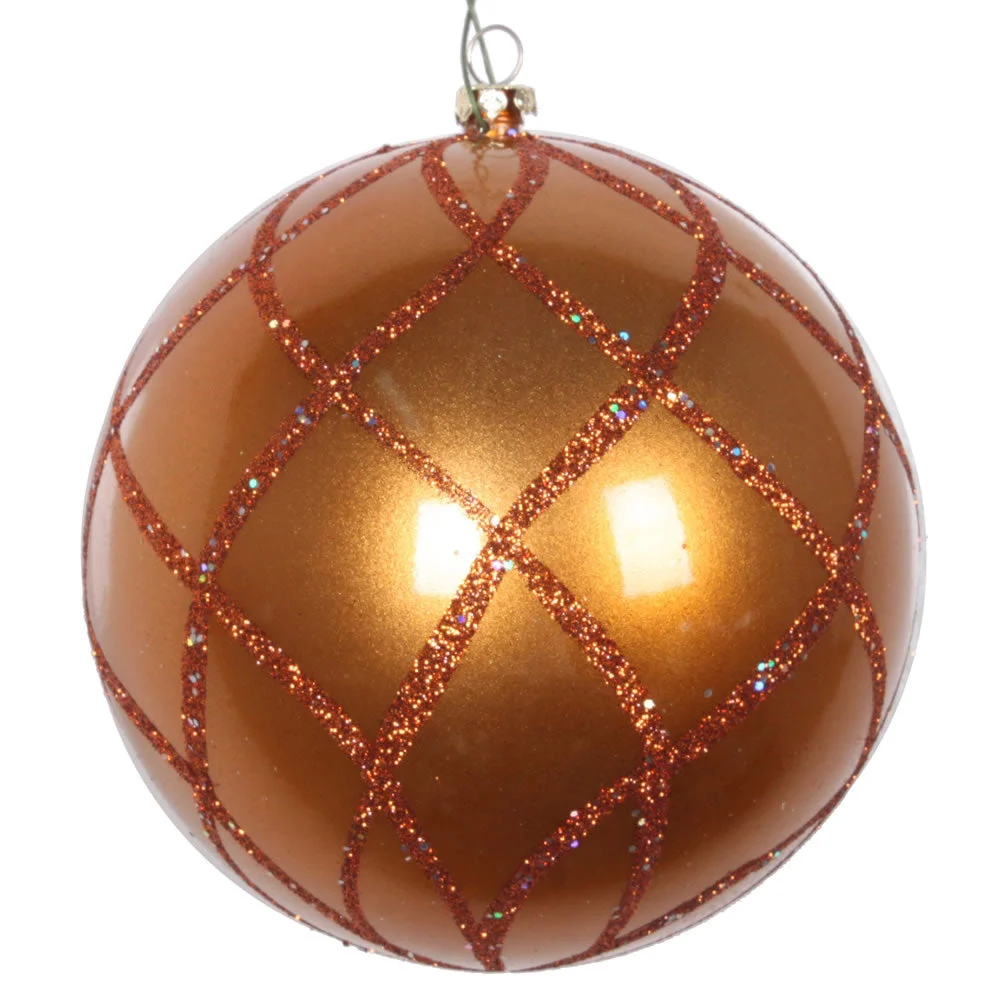 Vickerman Mt198188D 4.75" Copper Candy Finish Net Ball Ornament With Glitter Accents 3 Per Bag