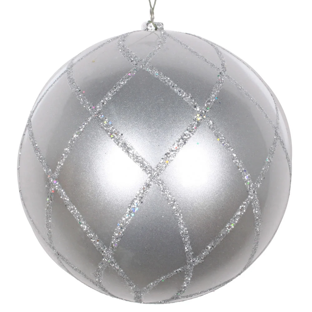 Vickerman Mt198207D 6" Silver Candy Finish Net Ball Ornament With Glitter Accents 2 Per Bag