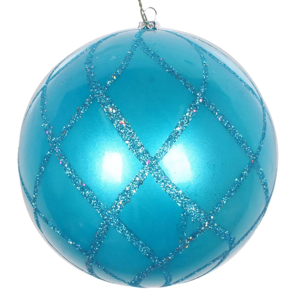 Vickerman Mt198212D 6" Turquoise Candy Finish Net Ball Ornament With Glitter Accents 2 Per Bag