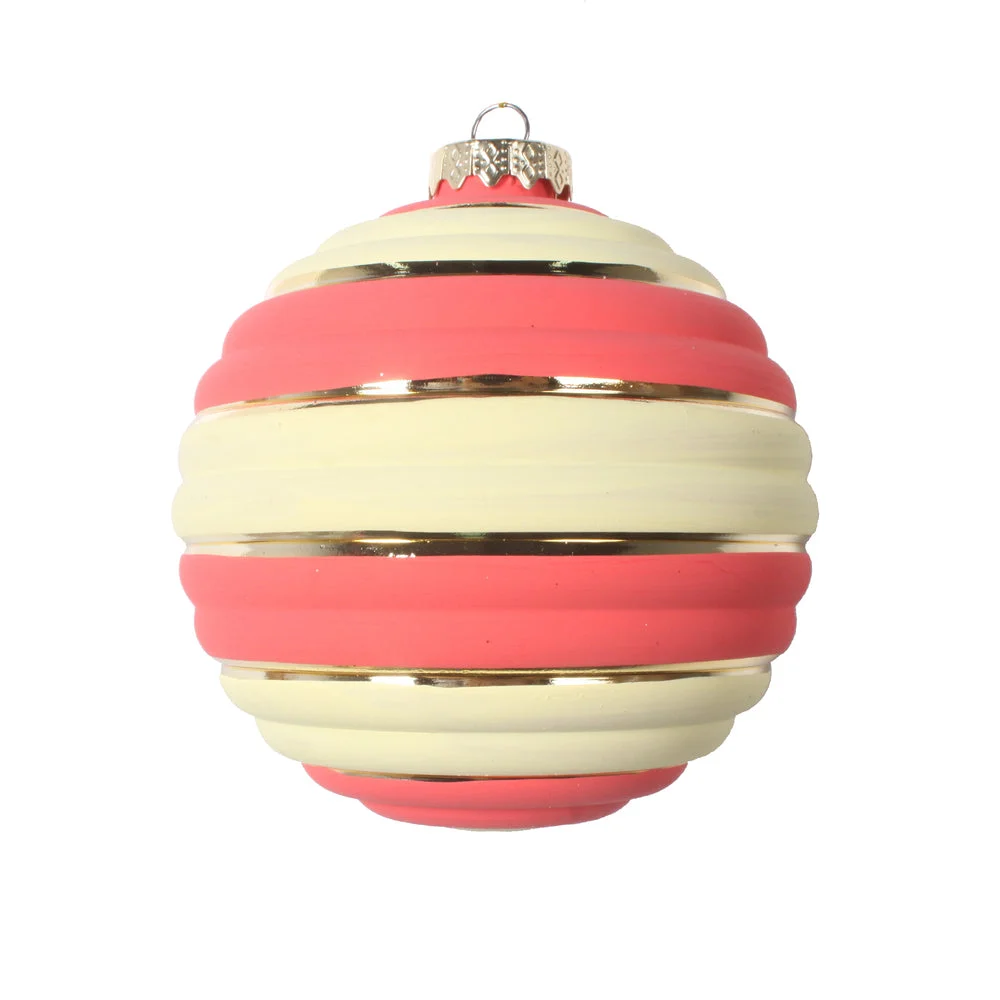 Vickerman Mt202306 4" Coral Horizontal Stripe Pastel Ball Ornament 4 Per Bag