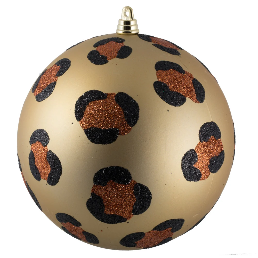 Vickerman Mt204015 6" Matte Copper Gold With Black Glitter Leopard Ball Christmas Ornament 4 Pieces Per Bag