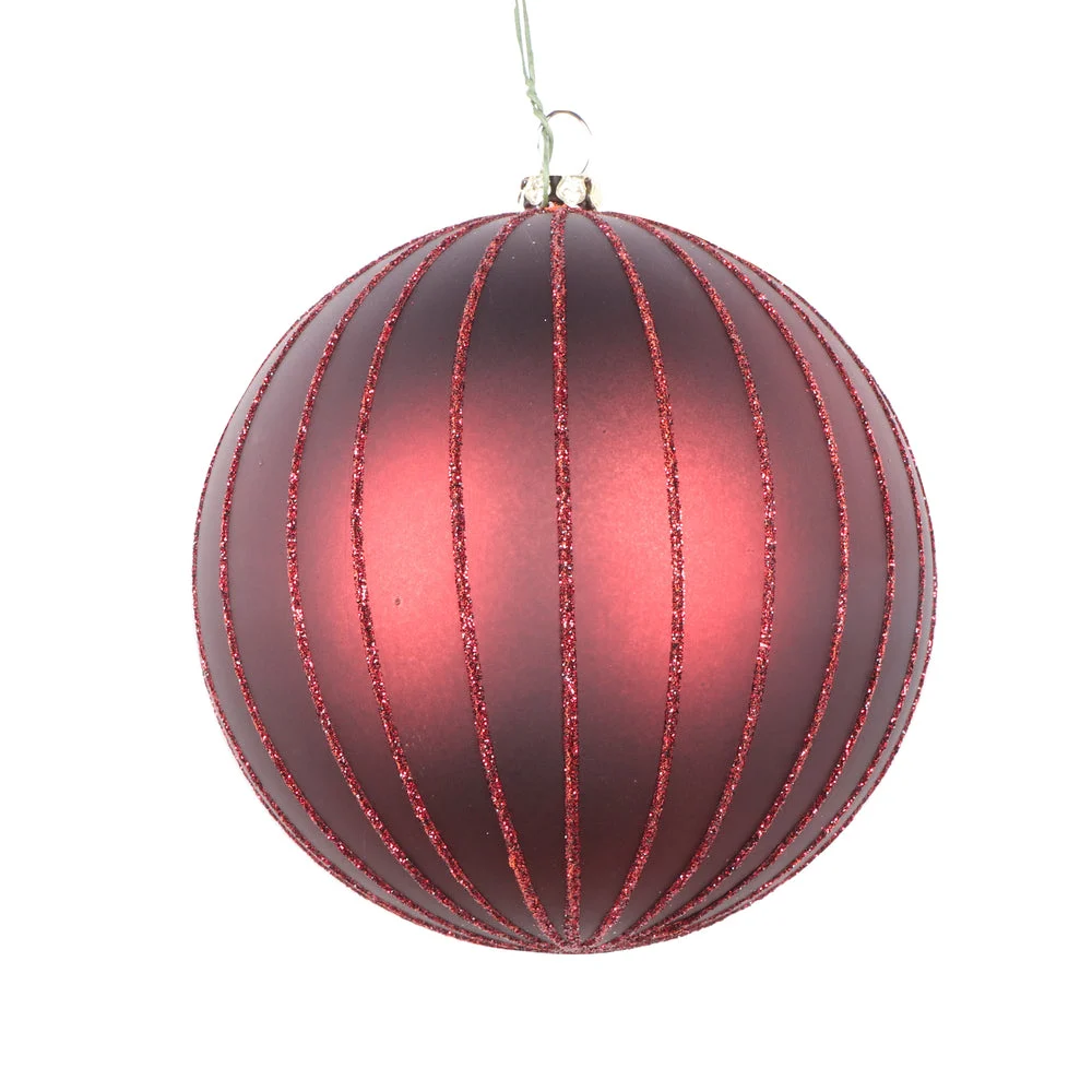 Vickerman Mt211565D 4" Burgundy Matte Glitter Ball Christmas Ornament 4 Pieces Per Bag