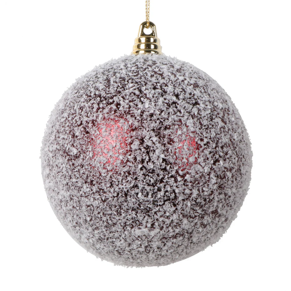 Vickerman Mt220165 4" Burgundy Matte Snow Covered Ornament 4 Per Bag.