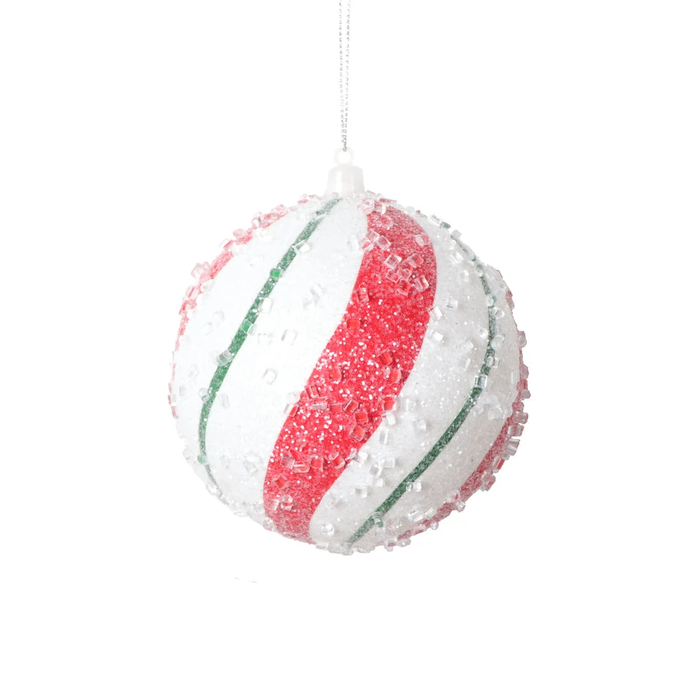 Vickerman Mt2214910 4" White Red Green Swirl Ball Ornament 3 Per Bag.