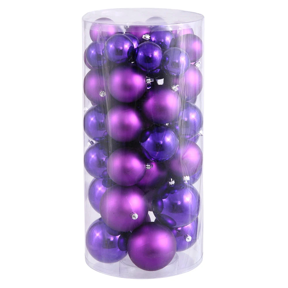Vickerman N112406A 2.4"-3"-4" Purple Shiny And Matte Ball Ornament 50 Per Box