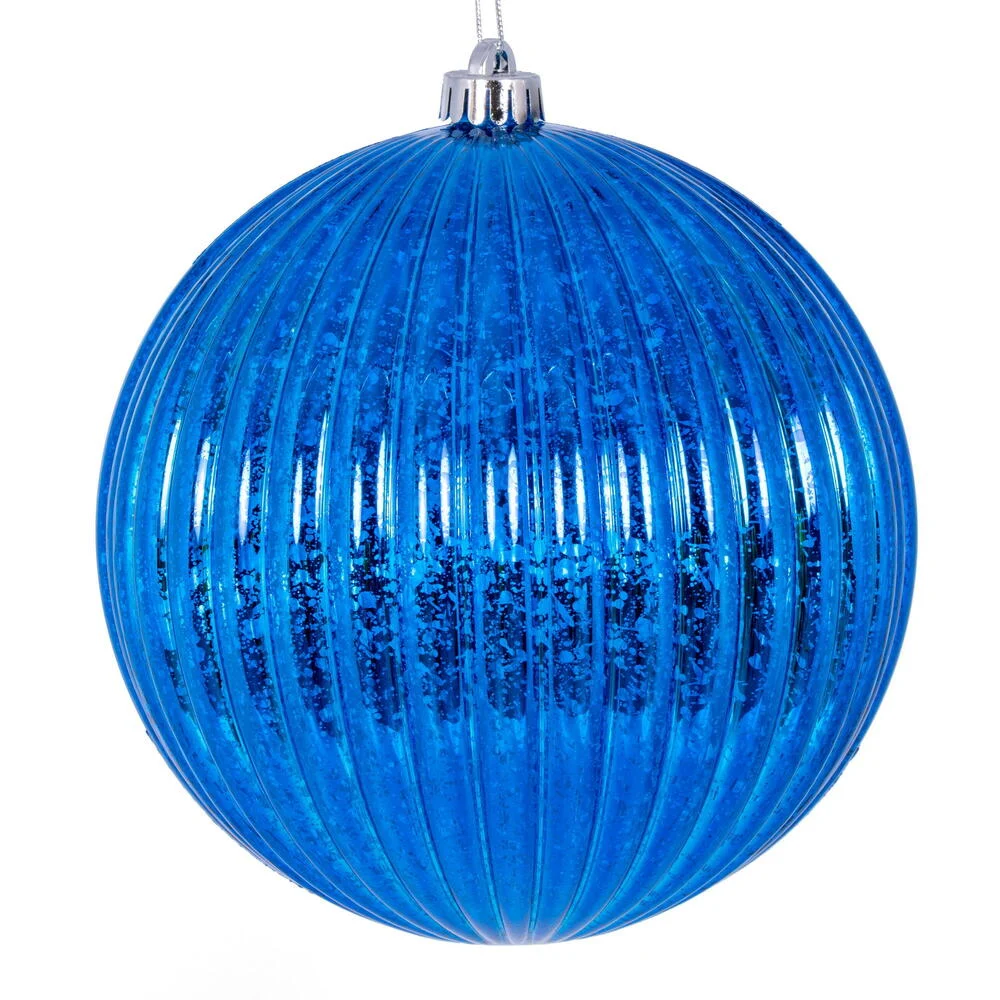 Vickerman N162402 6" Blue Shiny Lined Mercury Ball Ornament 4 Per Bag.
