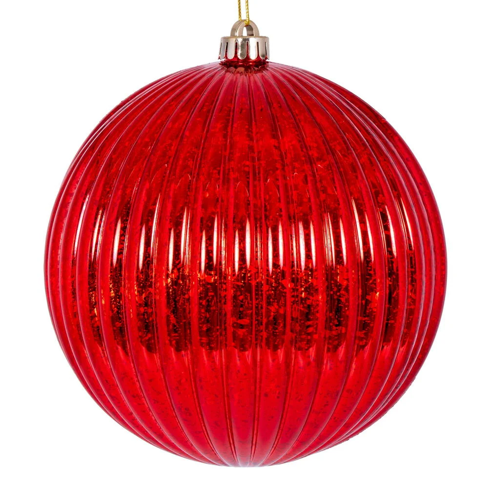 Vickerman N162203 4" Red Shiny Lined Mercury Ball Ornament 6 Per Bag.