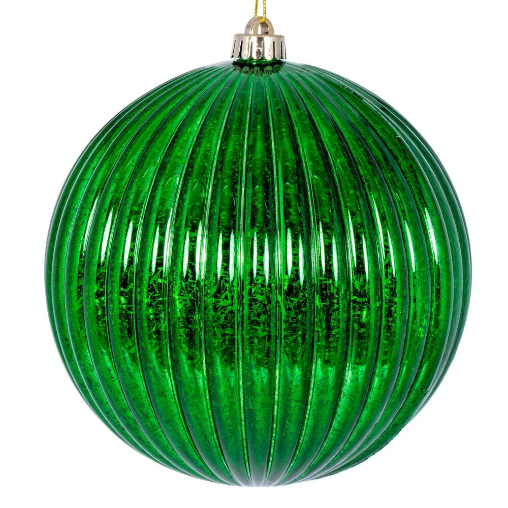 Vickerman N162404 6" Green Shiny Lined Mercury Ball Ornament 4 Per Bag.