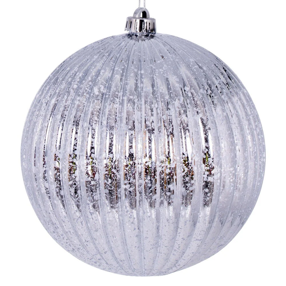 Vickerman N162207 4" Silver Shiny Lined Mercury Ball Ornament 6 Per Bag.