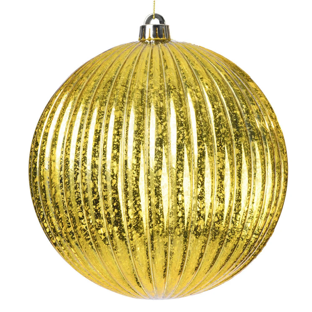 Vickerman N162208 4" Gold Shiny Lined Mercury Ball Ornament 6 Per Bag.
