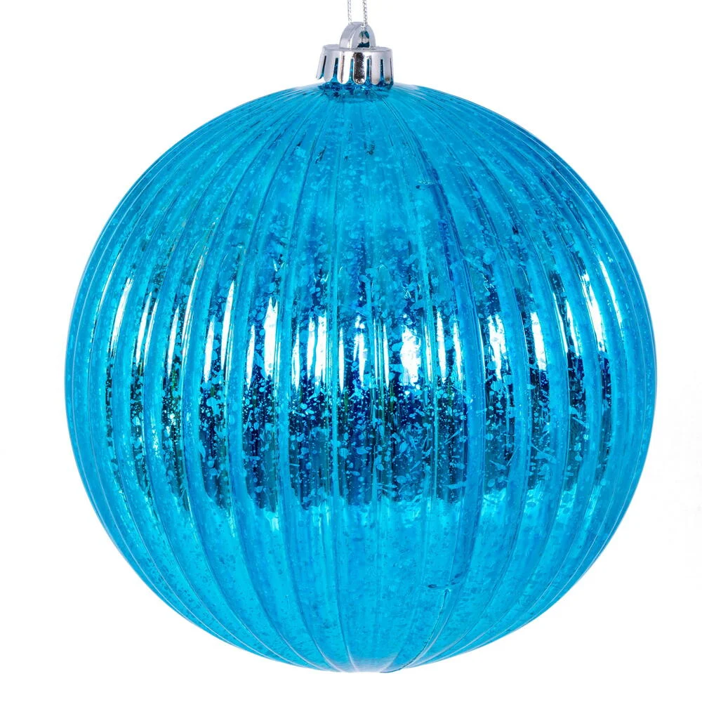 Vickerman N162412 6" Turquoise Shiny Lined Mercury Ball Ornament 4 Per Bag.