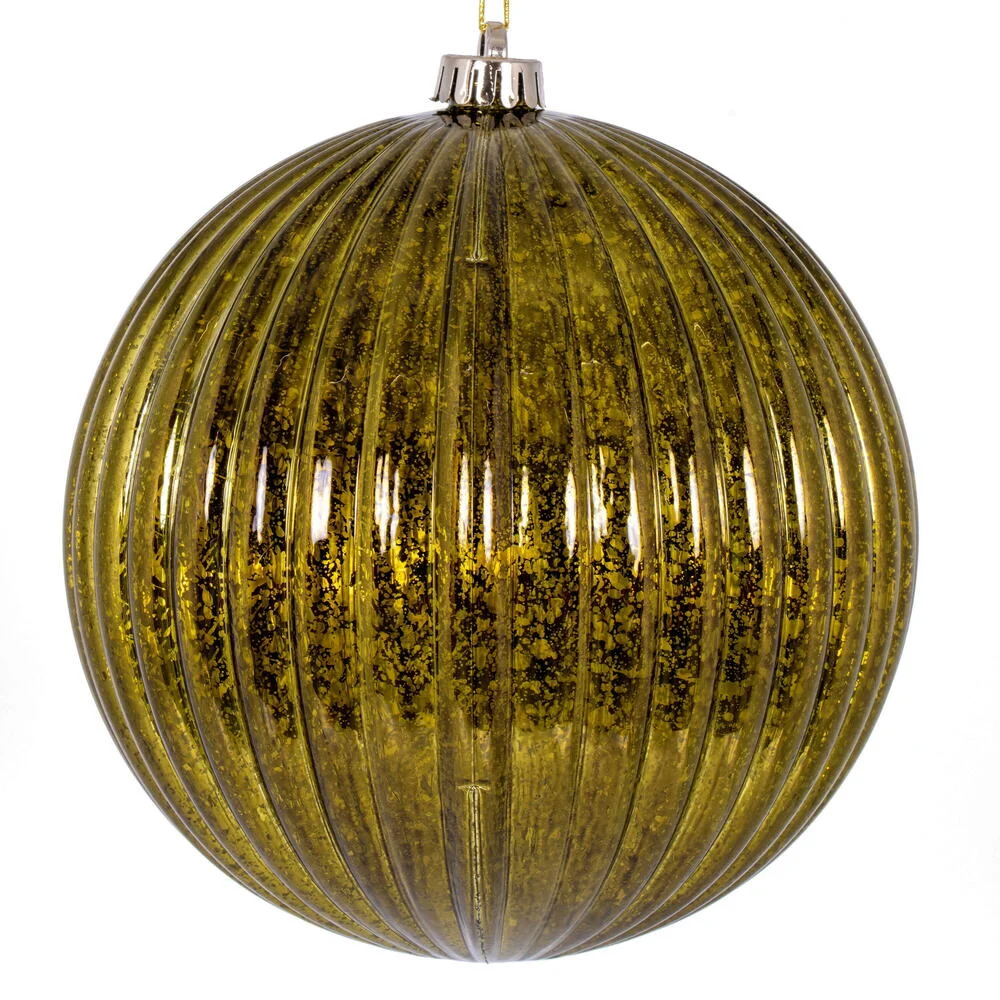 Vickerman N162414 6" Olive Shiny Lined Mercury Ball Ornament 4 Per Bag.