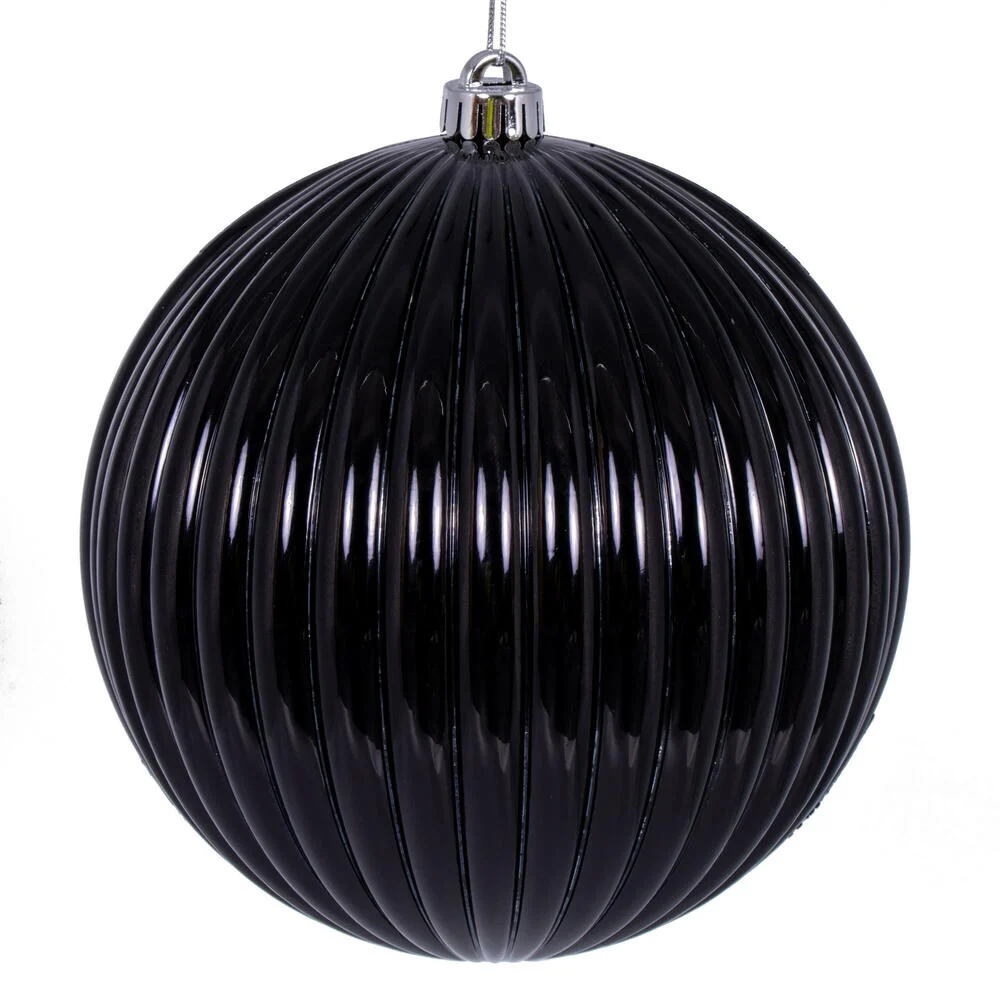 Vickerman N162417 6" Black Shiny Lined Mercury Ball Ornament 4 Per Bag.