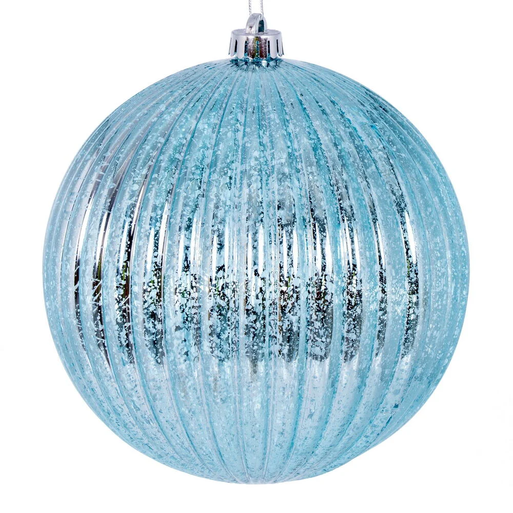 Vickerman N162232 4" Baby Blue Shiny Lined Mercury Ball Ornament 6 Per Bag.