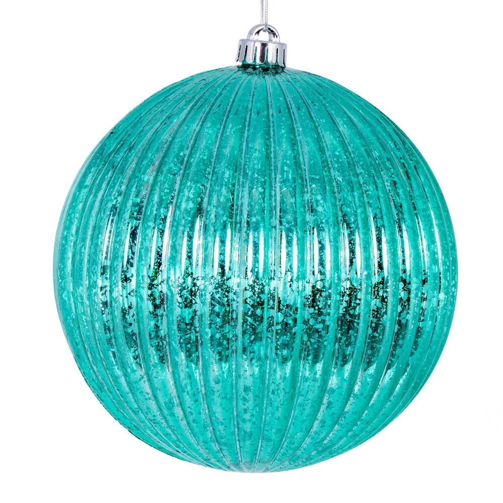 Vickerman N162442 6" Teal Shiny Lined Mercury Ornament 4 Per Bag.